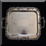S106. Pairpoint Wm Mounts silverplate tray with handles. Grapevine decoration. 25.5” x 14.5” - $95 